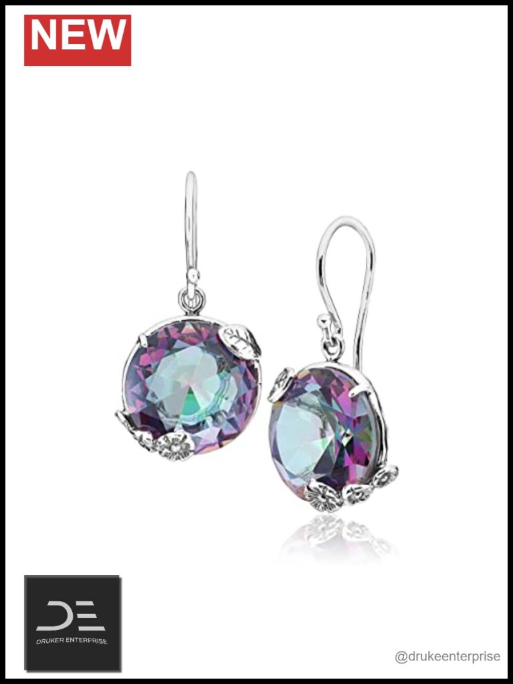 Sterling Silver CZ Dangle Earrings Floral Vintage Hypoallergenic